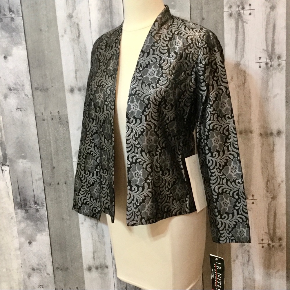 Brocade Evening Jacket Black Silver Sz 4P JR NITES - Picture 4 of 8
